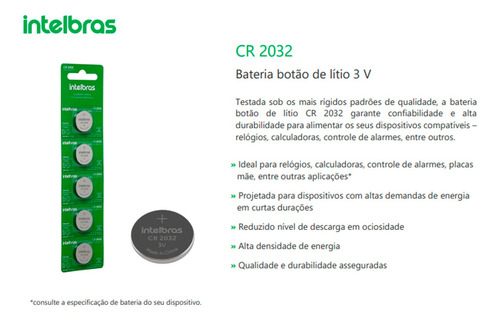 Bateria P/controles, Relogios, Calculadoras Cr2032 Intelbras
