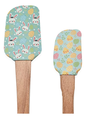 Aleissi Juego 2 Espatulas Raspas Silicón Mango Madera Color Pascua