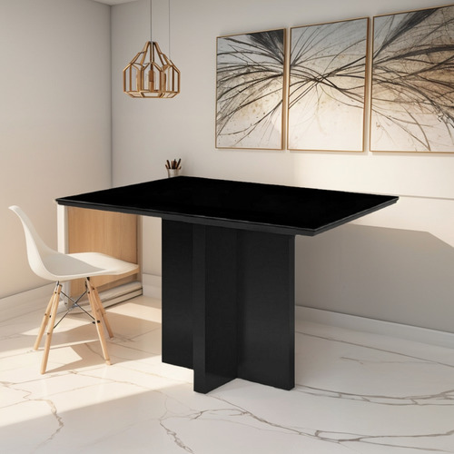 Mesa De Vidro 1,20x0,8m Preta Escritório Trabalhar Reunião Preto