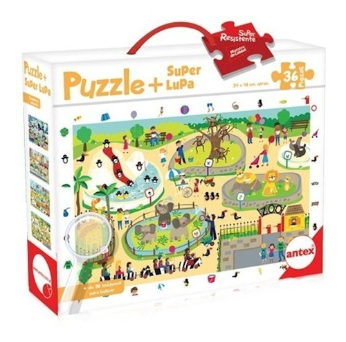 Zoo Puzzle Gigante 36 Piezas + Super Lupa Busca Antex