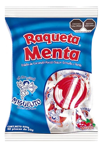 Dulce Paleta Miguelito Raqueta Sabor Menta Y Grosella 40 Pz