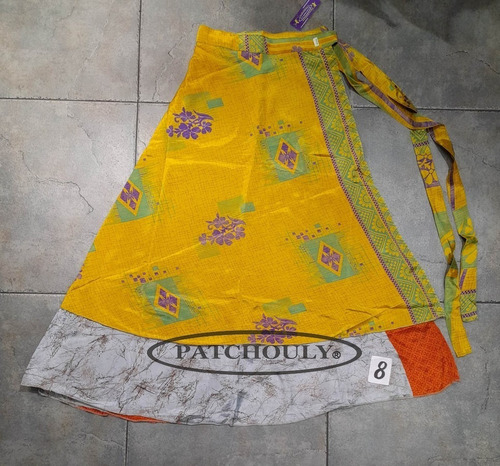 Imagen 8 de 9 de Pollera Larga Mil Formas Seda Hindú Estampada Doble Capa