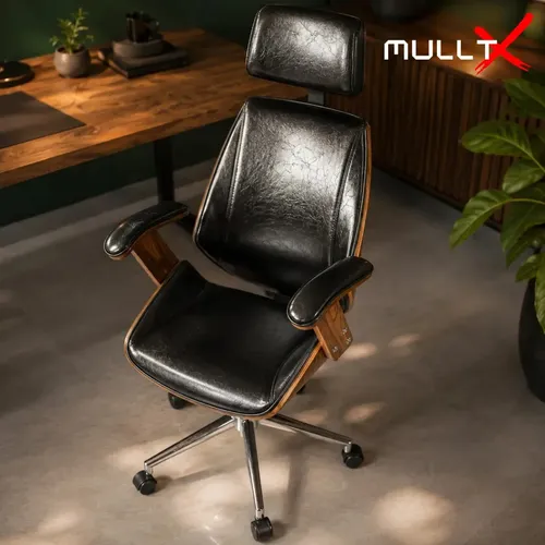 Cadeira De Escritório Executiva em Madeira Cadeira Premium Presidente Ergonômica Giratória MULLTX Cor PRETO - R$ 837