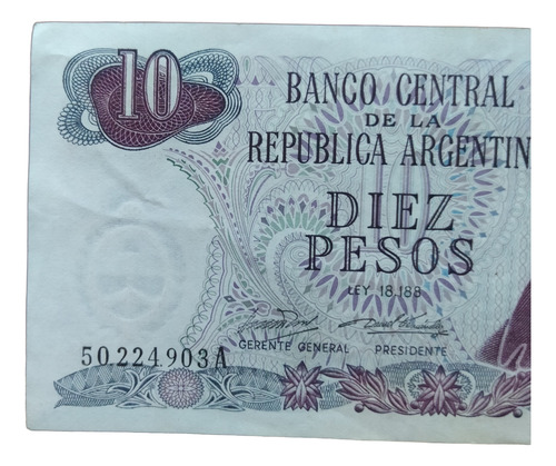 Antiguo Billete 10 Pesos Ley Argentina 1971 Bott 2337