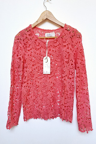 Blusa Elegante Coral Con Encaje Talla M Nueva Con Etiqueta