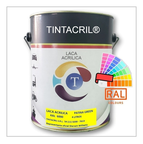 Laca Acrílica Ral 6000 X 4 Lts. Verde Pátina Brillante