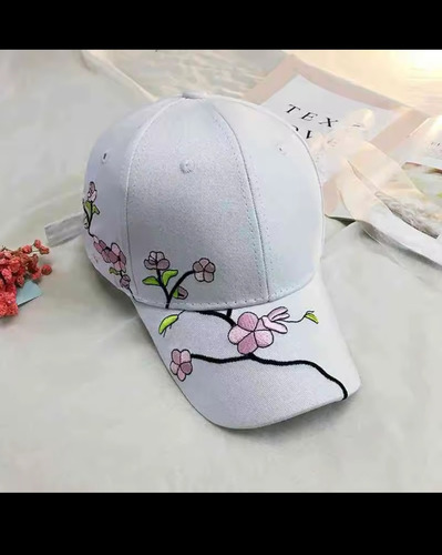 Gorra Blanco Bordada Flores Sakura Cherry Blossom Importada Blanco L Floreado