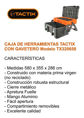 Caja De Herramientas Tactix Cierre Metal 58x36x28 Tx320658