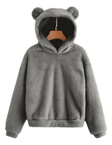 Sudadera Con Capucha De Felpa Con Orejas De Oso Para Mujer