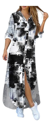 Bx) Loose Shirt Dress With Pockets With Print