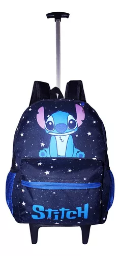 Mochila Escolar Feminina 4 Rodinhas Lilo e Stitch Azul