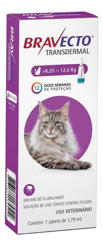 Pipeta antiparasitário para pulga MSD Bravecto Transdermal Bravecto Gatos para gato de 6.25kg a 12.5kg
