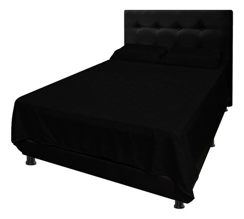 Juego De Sábanas Tela 100% Poliéster Para Cama Semidoble- Color Negro Diseño De La Tela Liso