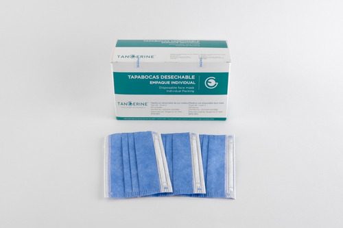 Tapabocas Desechable Azul Empaque Individual Caja X 50 Und