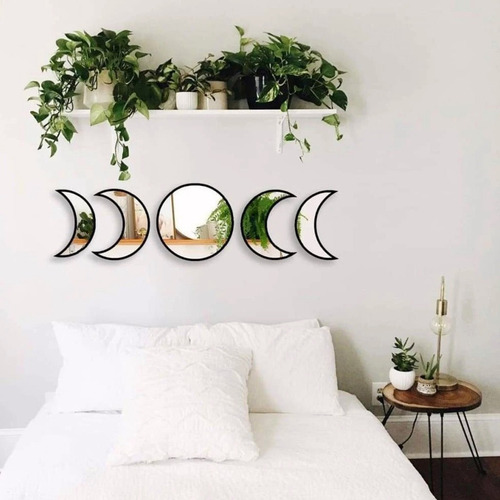 Estilo Nórdico Espelho Decorativo De Madeira Fase Lua Mirro1