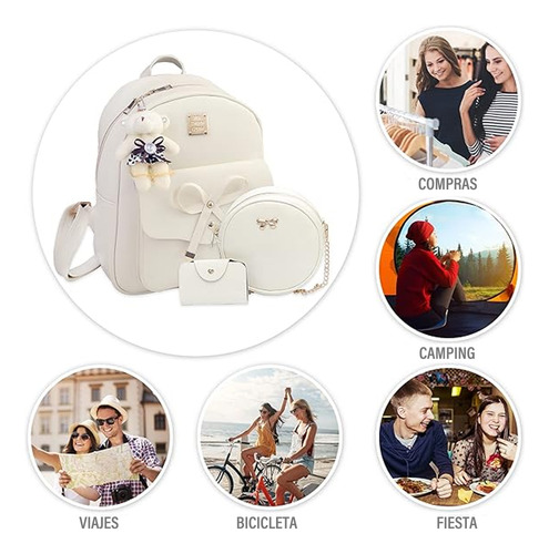 Set 3 Bolsa Mochila Monedero Elegante Para Mujer Con Oso