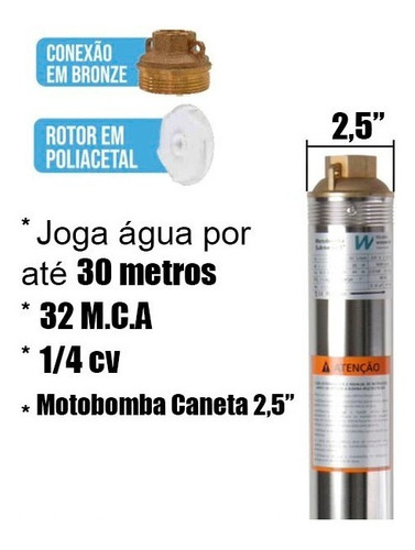 Imagem 3 de 8 de Bomba De Água Submersa Palito 2,5 Pol 1/4cv Claw Caneta