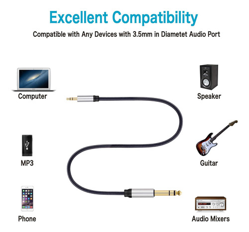 Cable De Audio De 35 Mm A 635 Mm 10 Pies, Terminal De Oro
