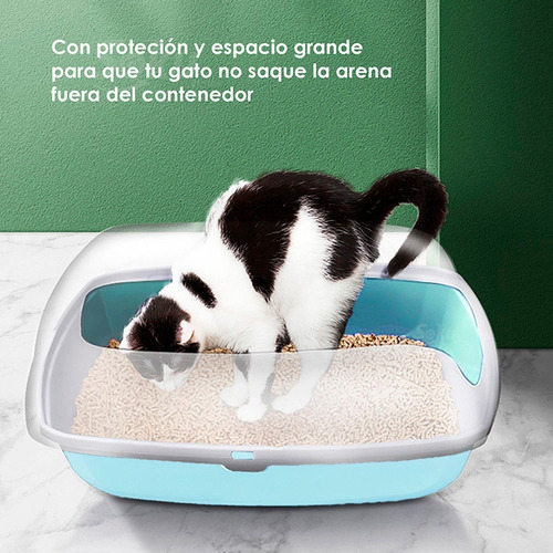 Arenero Gato Extension Anti Derrame Pala Caja Extra Grande Color Azul cielo
