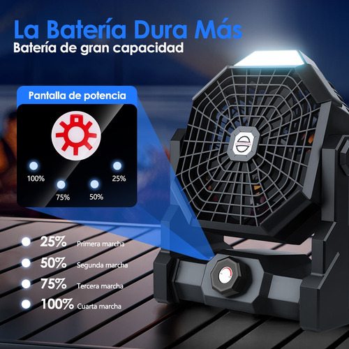 Ventilador De Camping Recargable Portátil Con Luz Led