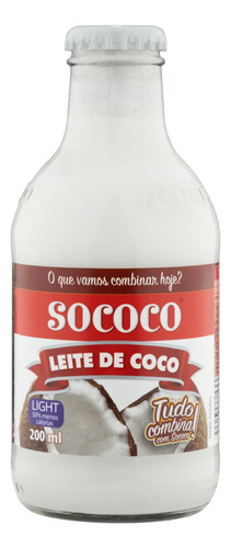 Leite de Coco Light Sococo Vidro 200ml