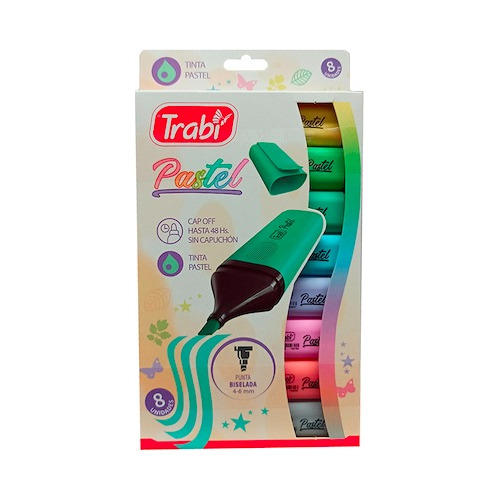 Resaltadores Colores Pasteles Trabi Set X 8u. Punta Biselada