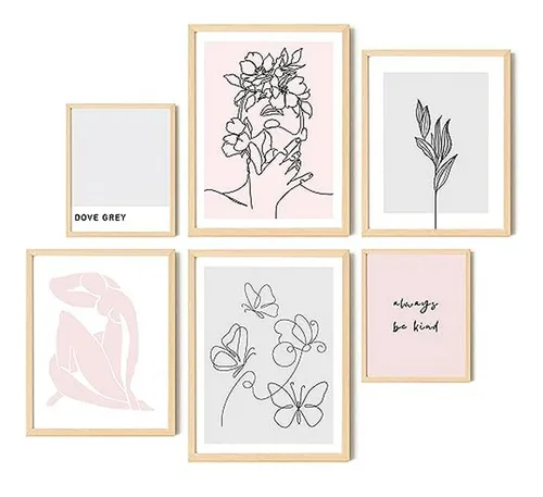 Cuadros Decorativos Rosa Y Gris Para Habitación Juvenil - Se