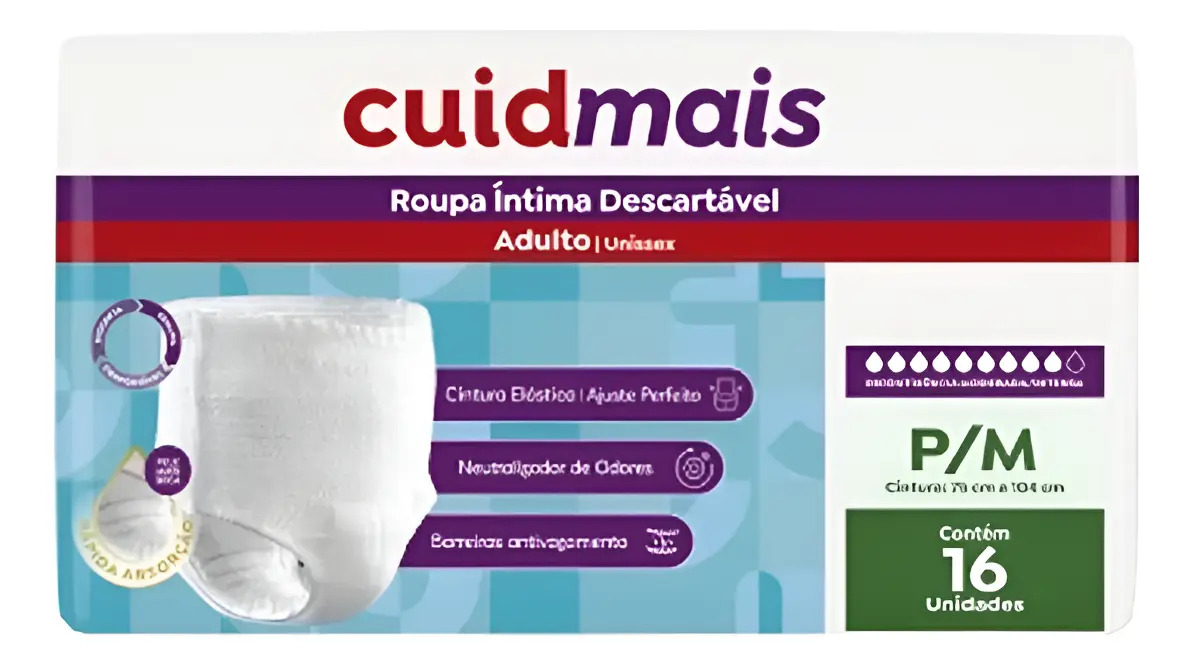 Roupa Íntima Cuidmais P/m 16 Unidades