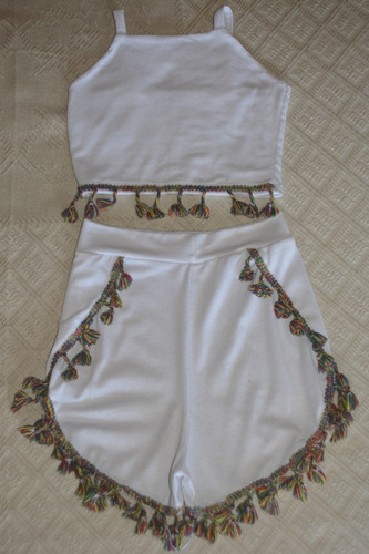 Conjunto Top Y Short Modal Con Flecos- Ropa Niña 7- 9 Años