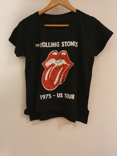 Beso Rolling Stones Camiseta Negra Mujer Rolo-ok - Rolo-OK