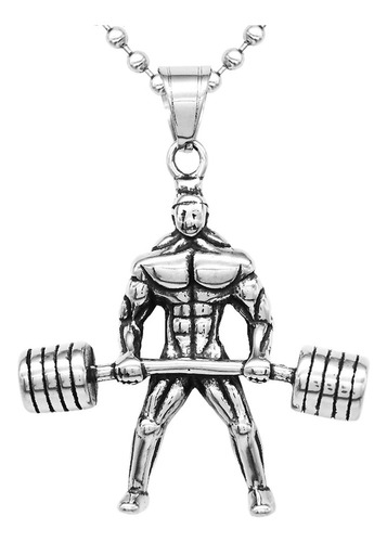 Muscle Man Bodybuilder Mancuerna Barbell Collar De Plata