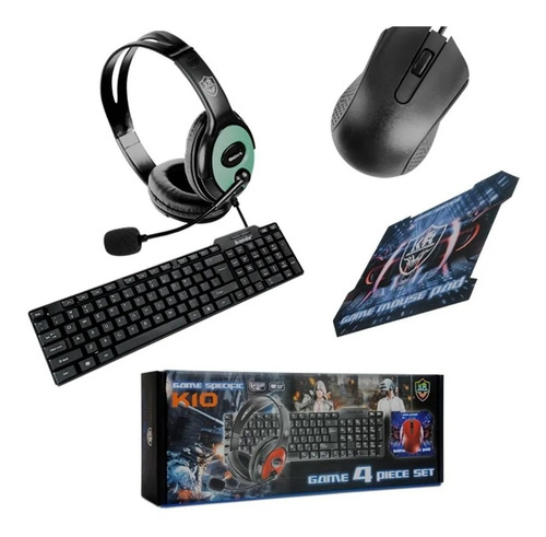 Combo Teclado Gamer K10 Set De 4 Piezas Mouse+balaca+pad Color del teclado Negro