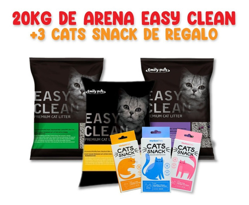 Imagen 1 de 10 de Pack De Arenas Easy Clean 20 Kg Para Gatos + Snack Gratis