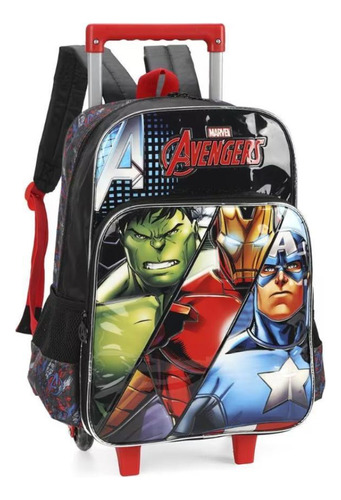 Mochila Infantil Escolar Passeio Rodinhas Vingadores Marvel Cor Vermelho Desenho do tecido Avengers
