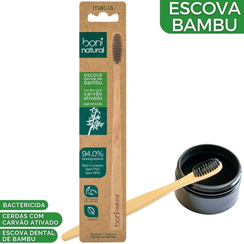 Escova Dental - Cabo Bambu E Cerdas Carvão - Boni Natural