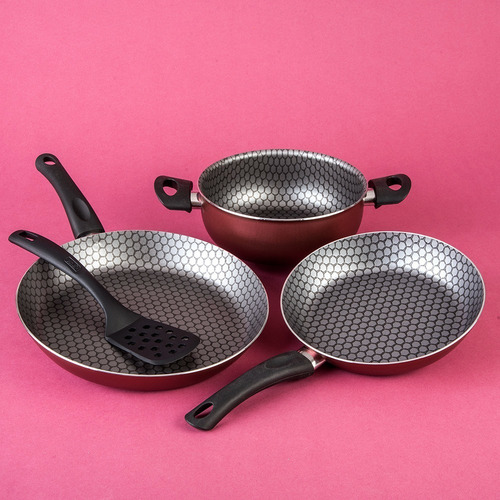Imagen 4 de 4 de Batería De Cocina Cinsa Rojo Metálico Velvet Aluminio 10 Pzs