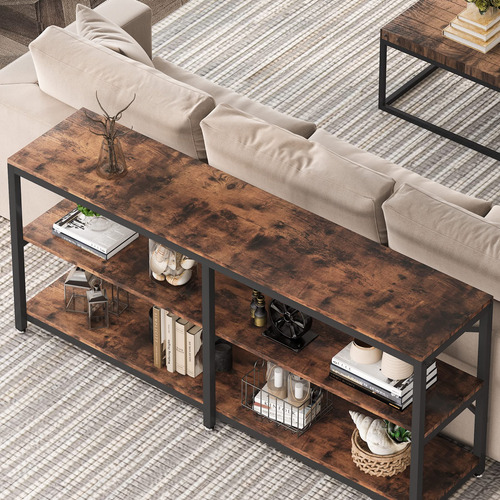 Mesa Consola Extra Larga Moderna Con Estantes 3 Niveles