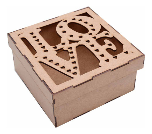 Imagem 3 de 5 de Caixa De Madeira Love Mdf Quadrada 17x17x8,5cm Hot Pink