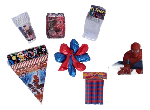 Kit Decoración Spiderman 12 Niños Bombas+vasos+mantel+feston