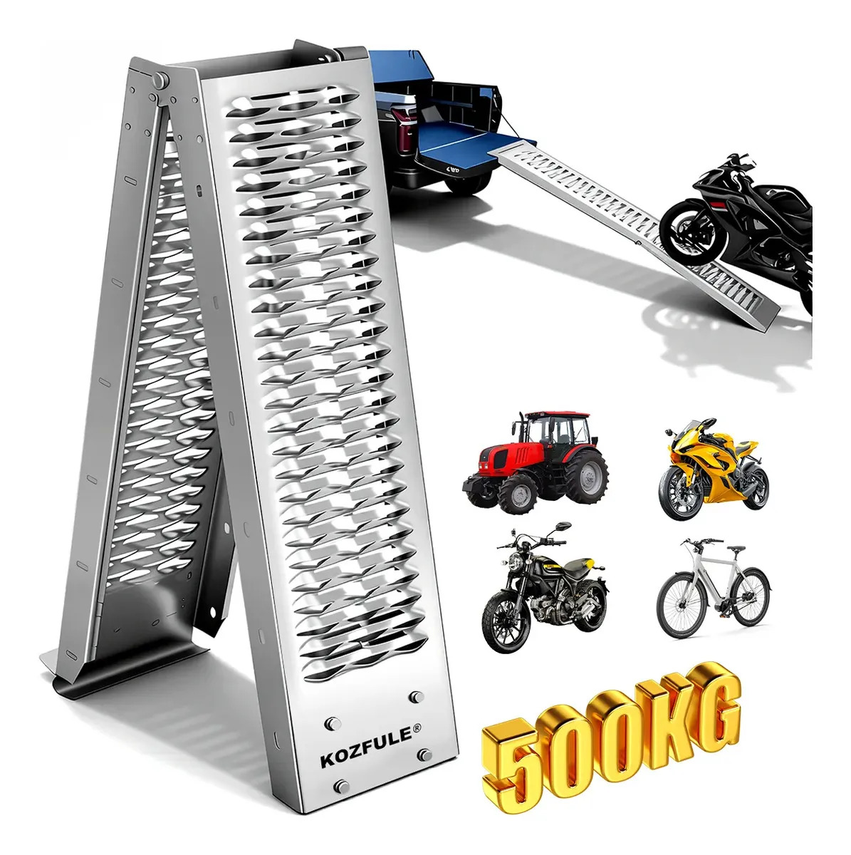 Rampa Para Motocicleta/bicicleta 1.95 m Elevadoras Plegable KOZFULE de Acero, Carga de 500 kg