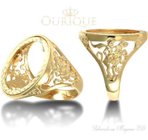 Anel Masculino De Ouro 18k 750 São Jorge Trabalhado Promoção