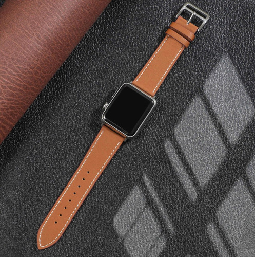 Pulseira Couro Com Pesponto Para Apple Watch 45mm Marrom