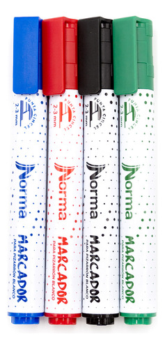 Marcadores Para Pizarrón Blanco Norma Multicolor 4 Piezas