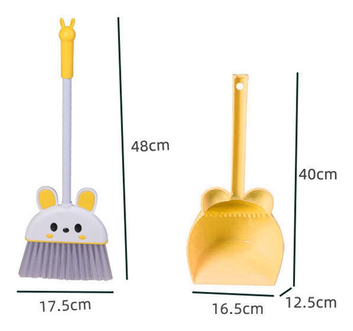 Mini Vassoura Com Pá De Lixo Para Crianças, Amarelo