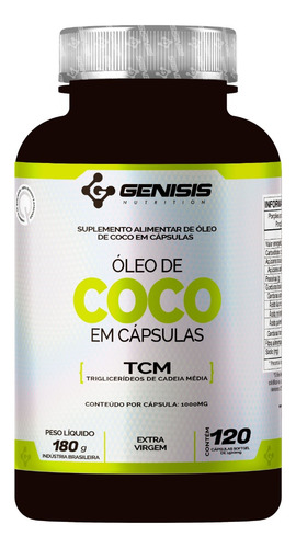 Óleo De Coco - 120 Cápsulas - Genisis Nutrition Sabor Sem Sabor