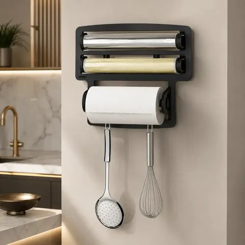 Porta Papel Toalha Triplo Suporte Rolos Para Cozinha 3 Em 1 Cor P...