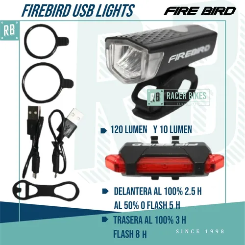 Kit Luces Usb Led Seguridad Bici Delantera Y Trasera + Color Negro