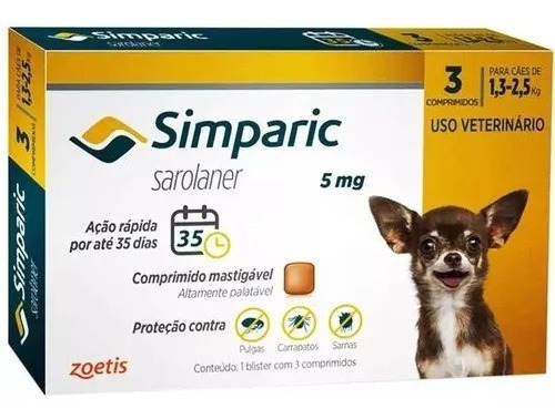 Combo Simparic 5 Mg 1,3 A 2,5 Kg 3 Comprimidos