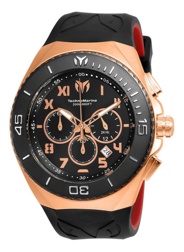 Reloj Marca Technomarine Hombre Tm-215064 Rojo Silicona Color de la correa Negro Color del bisel Dorado oscuro Color del fondo Negro