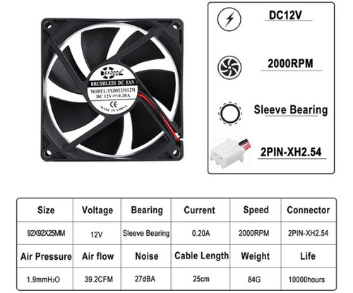 Ventilador Soldadora Indura,12 V,0.25a,92x92x25mm